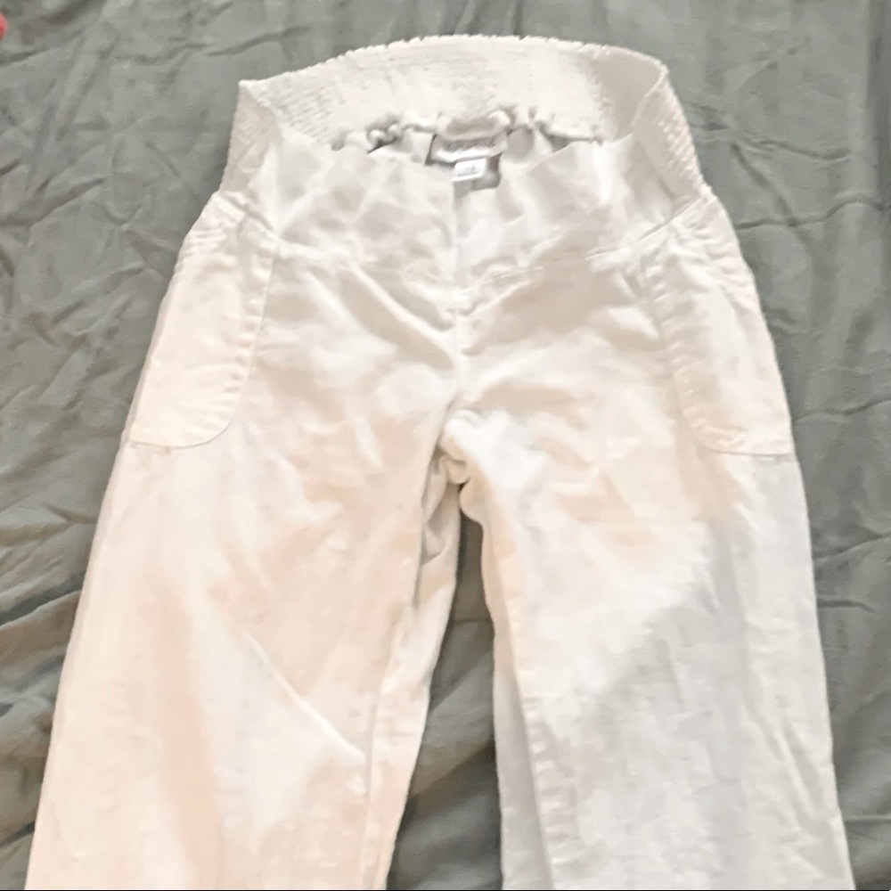 Motherhood maternity white linen pants- M